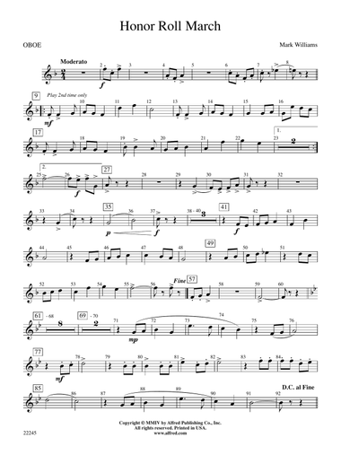 Honor Roll March: Oboe