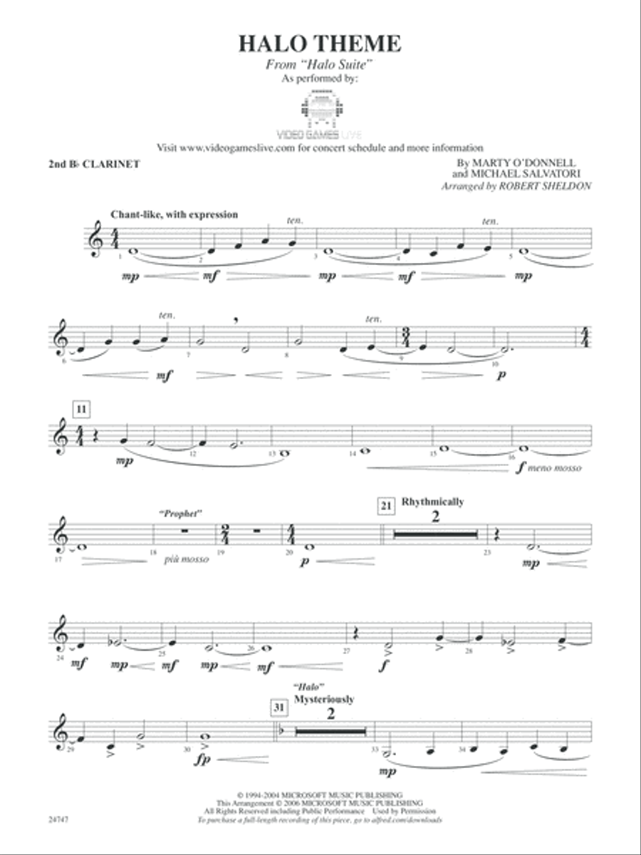 Halo Theme (from Halo Suite): 2nd B-flat Clarinet Concert Band scores gallery preview page 1