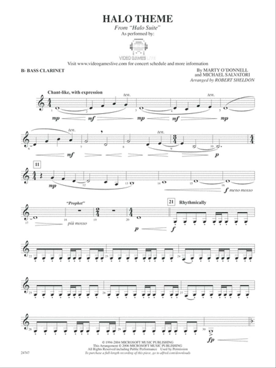 Halo Theme (from Halo Suite): B-flat Bass Clarinet Concert Band scores gallery preview page 1