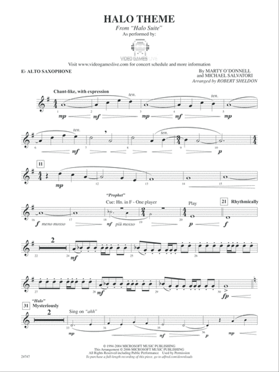 Halo Theme (from Halo Suite): E-flat Alto Saxophone Concert Band scores gallery preview page 1