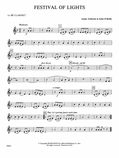 Festival of Lights (with optional chorus): 1st B-flat Clarinet