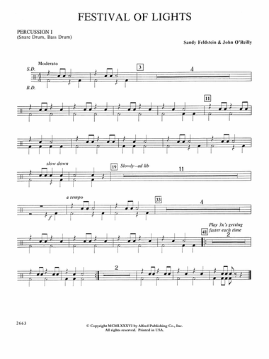 Festival of Lights (with optional chorus): 1st Percussion