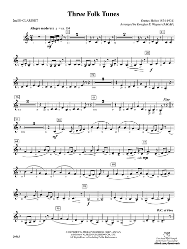 Three Folk Tunes: 2nd B-flat Clarinet