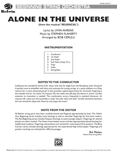 Alone in the Universe (from Seussical the Musical): Score
