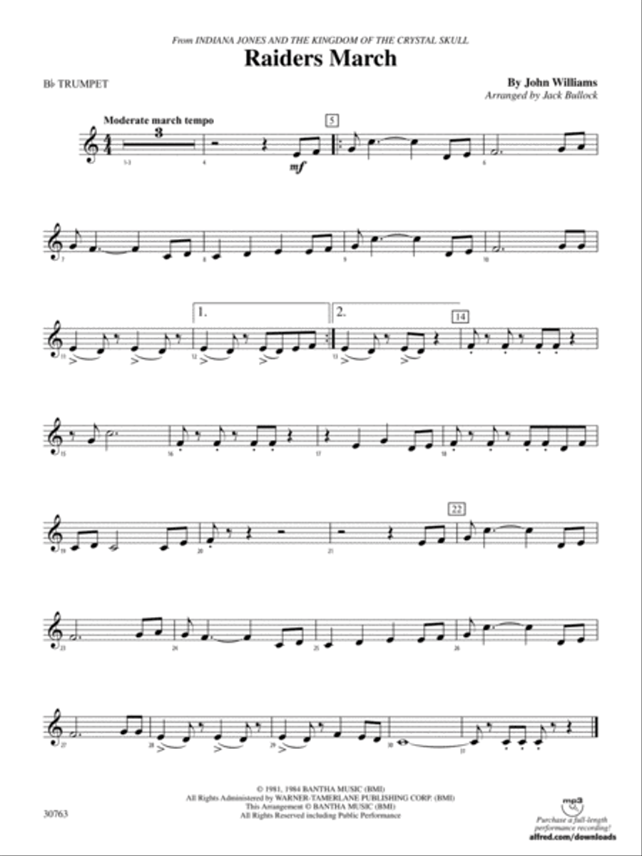 Raiders March: 1st B-flat Trumpet Concert Band scores gallery preview page 1