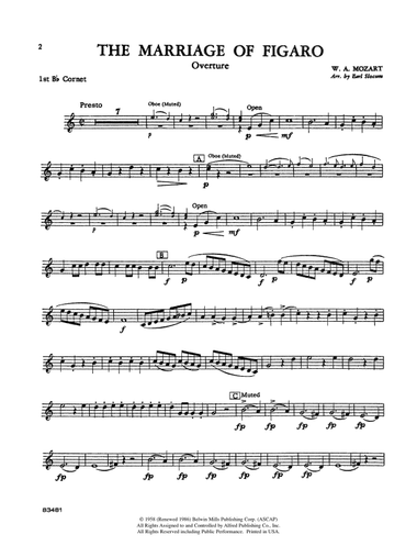 The Marriage of Figaro Overture: 1st B-flat Cornet