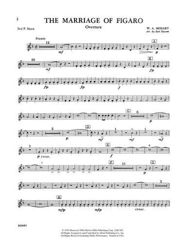 The Marriage of Figaro Overture: 3rd F Horn
