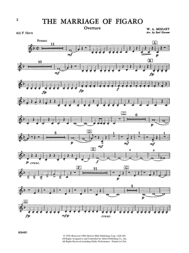The Marriage of Figaro Overture: 4th F Horn