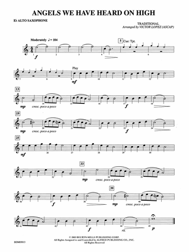 Angels We Have Heard on High: E-flat Alto Saxophone