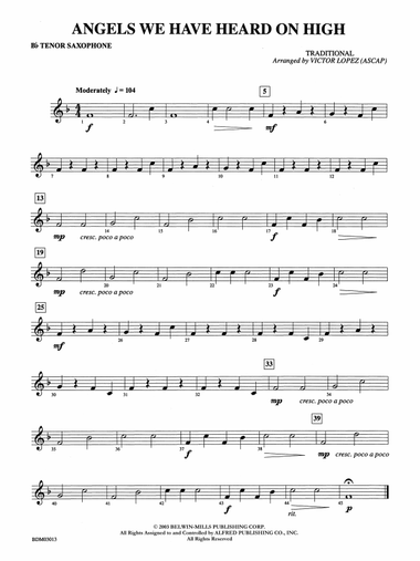 Angels We Have Heard on High: B-flat Tenor Saxophone