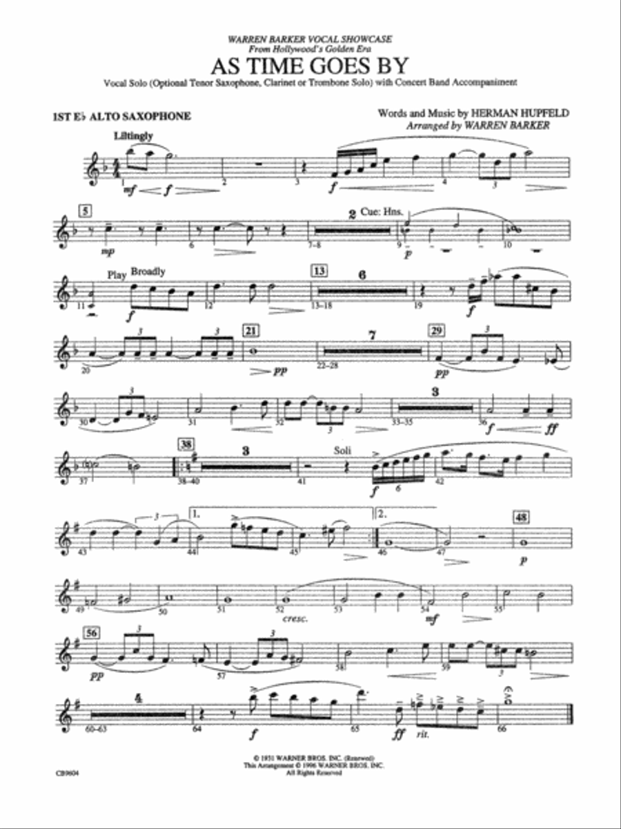 As Time Goes By: E-flat Alto Saxophone Concert Band scores gallery preview page 1