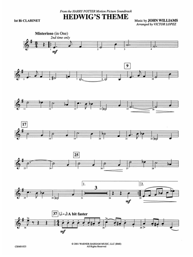 Hedwig's Theme (from Harry Potter): 1st B-flat Clarinet