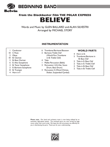 Believe (from The Polar Express): Score
