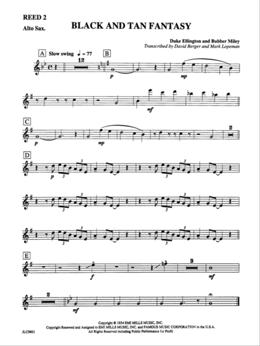 Black and Tan Fantasy: 2nd E-flat Alto Saxophone Jazz Ensemble scores gallery preview page 1
