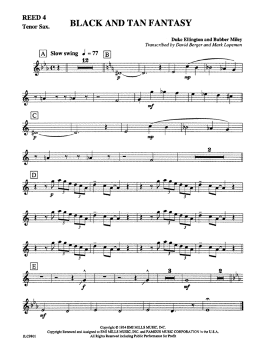 Black and Tan Fantasy: 2nd B-flat Tenor Saxophone Jazz Ensemble scores gallery preview page 1