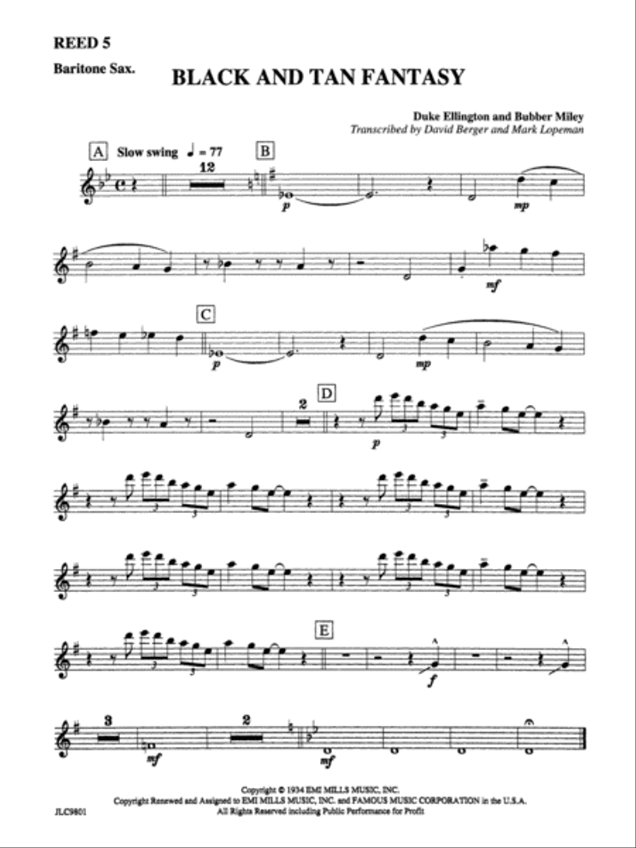 Black and Tan Fantasy: E-flat Baritone Saxophone Jazz Ensemble scores gallery preview page 1