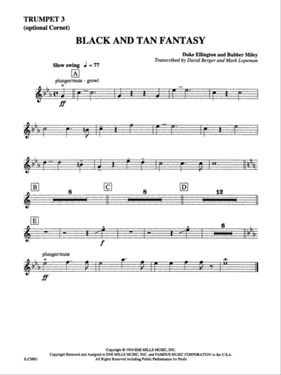 Black and Tan Fantasy: 3rd B-flat Trumpet Jazz Ensemble scores gallery preview page 1