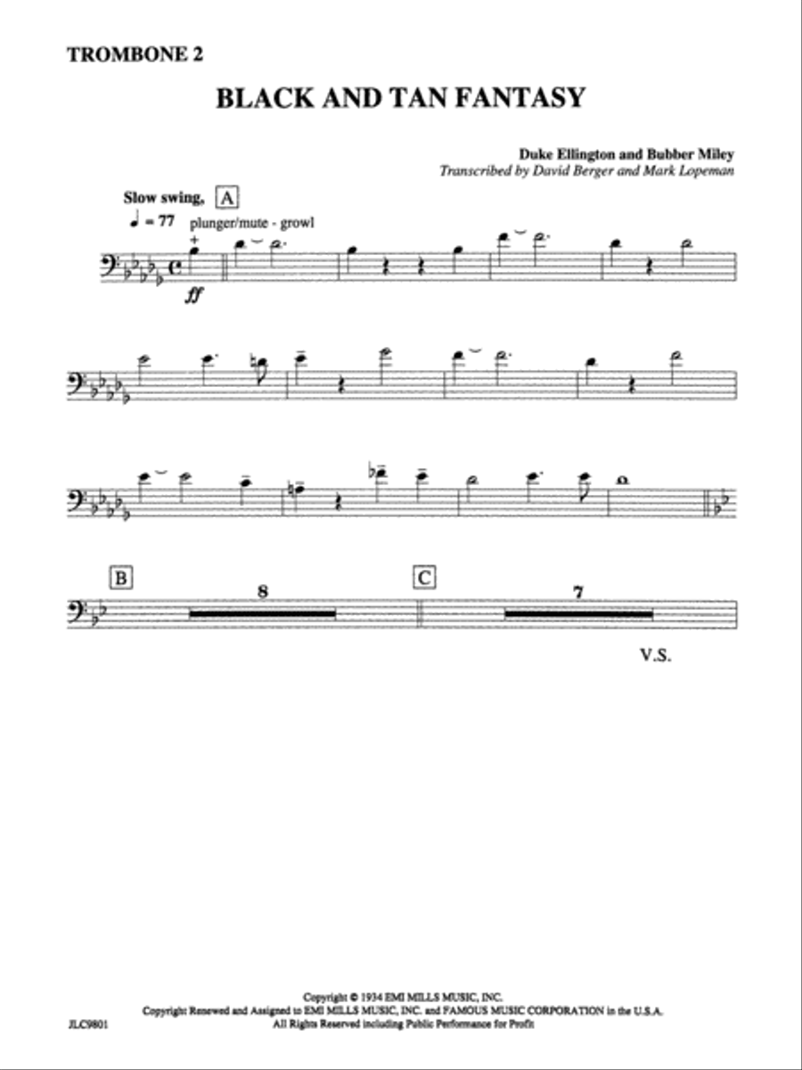 Black and Tan Fantasy: 2nd Trombone Jazz Ensemble scores gallery preview page 1