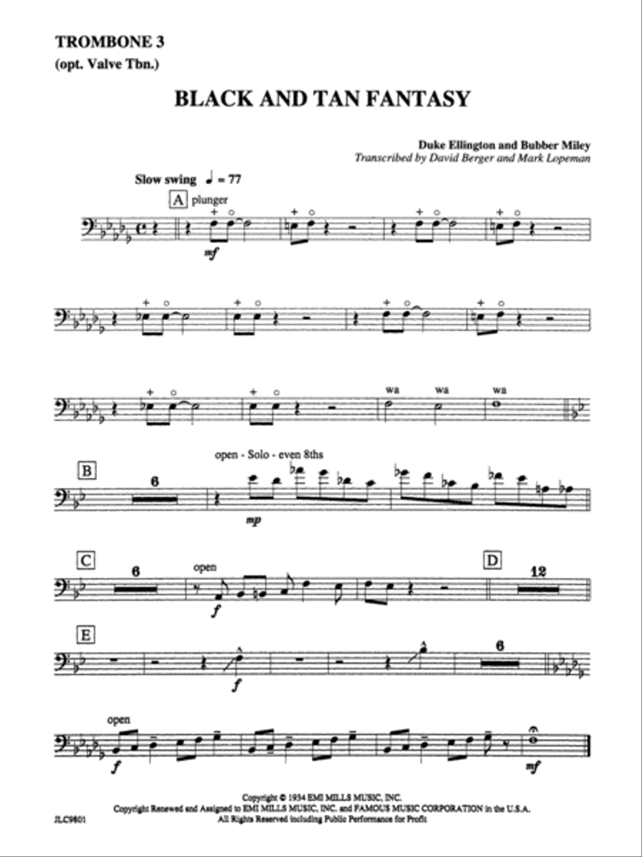 Black and Tan Fantasy: 3rd Trombone Jazz Ensemble scores gallery preview page 1