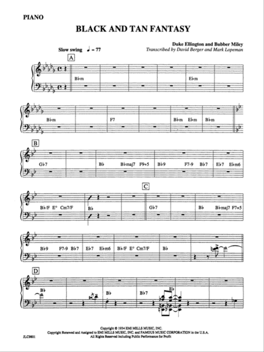 Black and Tan Fantasy: Piano Accompaniment Jazz Ensemble scores gallery preview page 1