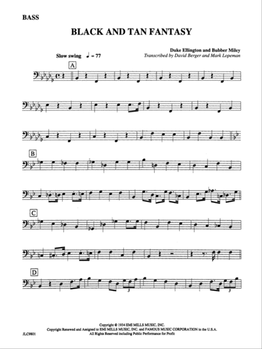 Black and Tan Fantasy: String Bass Jazz Ensemble scores gallery preview page 1