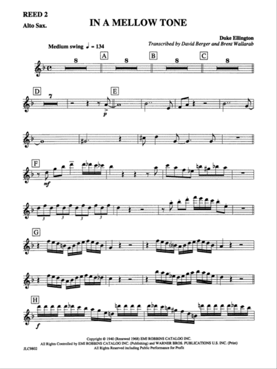 In a Mellow Tone: 2nd E-flat Alto Saxophone Jazz Ensemble scores gallery preview page 1