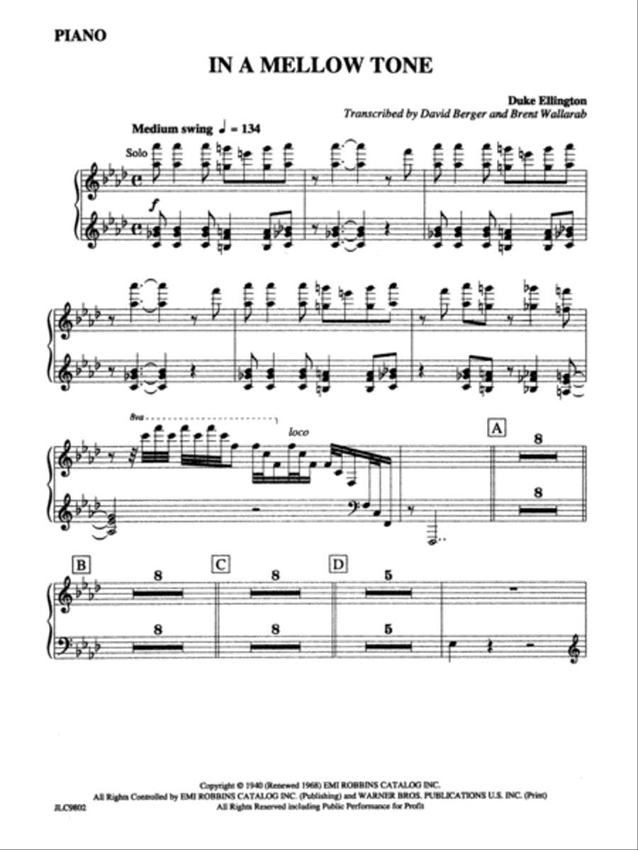 In a Mellow Tone: Piano Accompaniment Jazz Ensemble scores gallery preview page 1