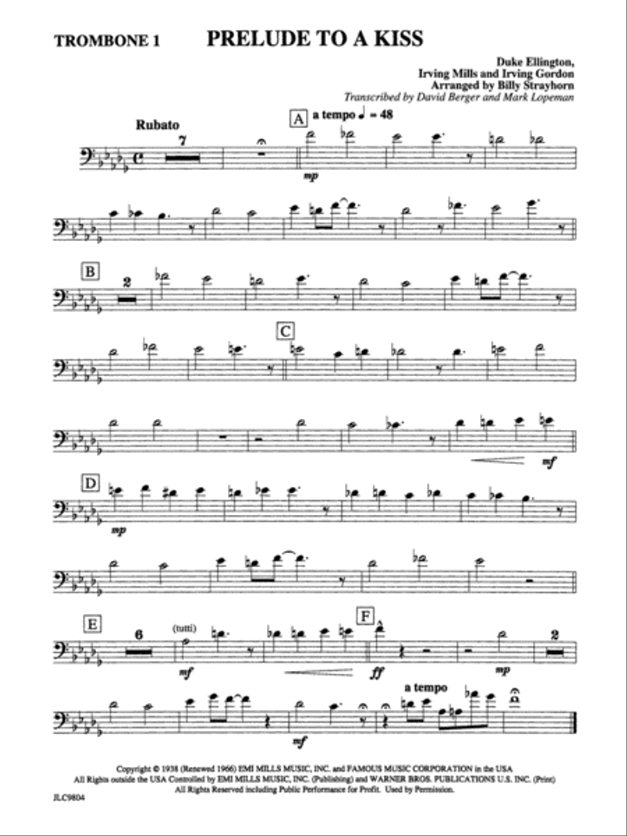 Prelude to a Kiss: 1st Trombone Jazz Ensemble scores gallery preview page 1