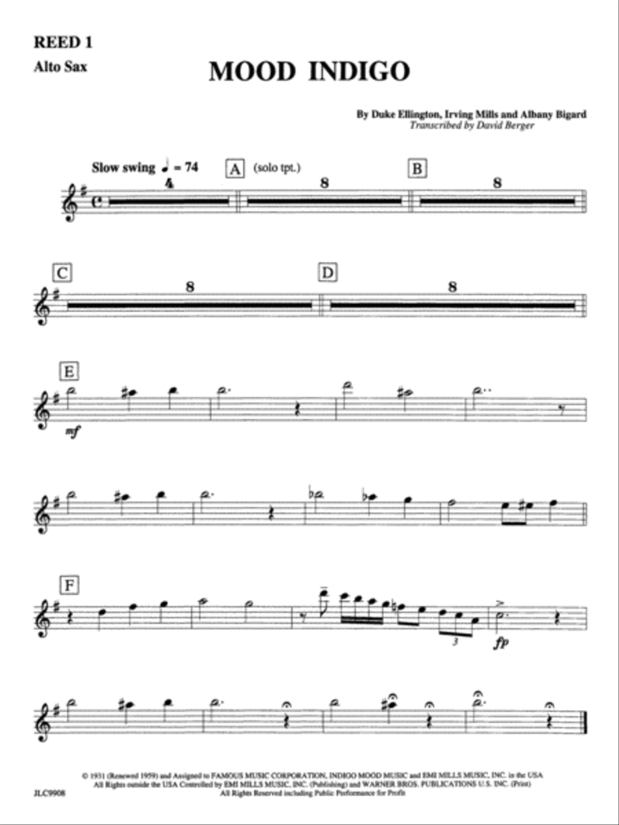 Mood Indigo: E-flat Alto Saxophone Jazz Ensemble scores gallery preview page 1