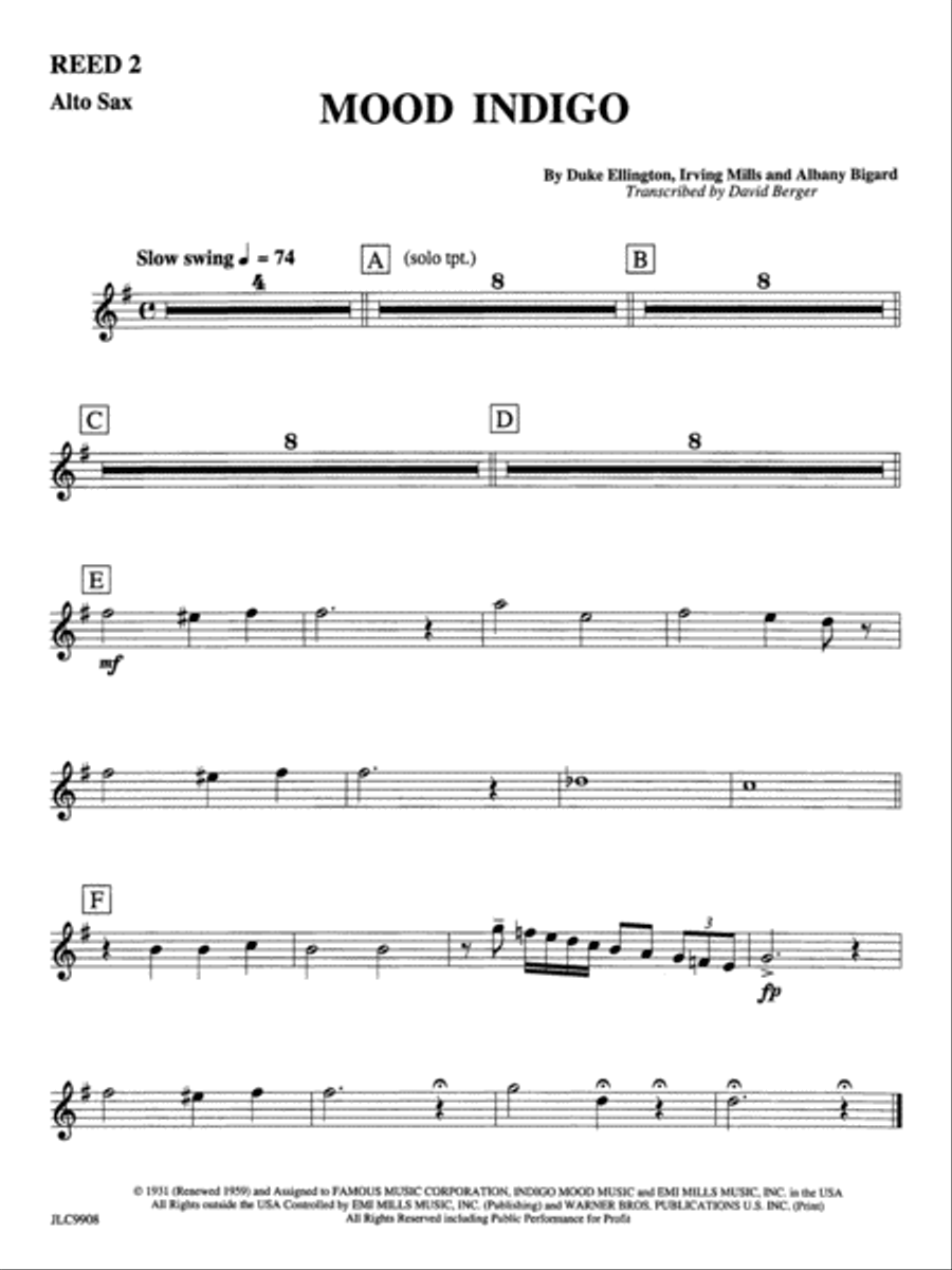 Mood Indigo: 2nd E-flat Alto Saxophone Jazz Ensemble scores gallery preview page 1