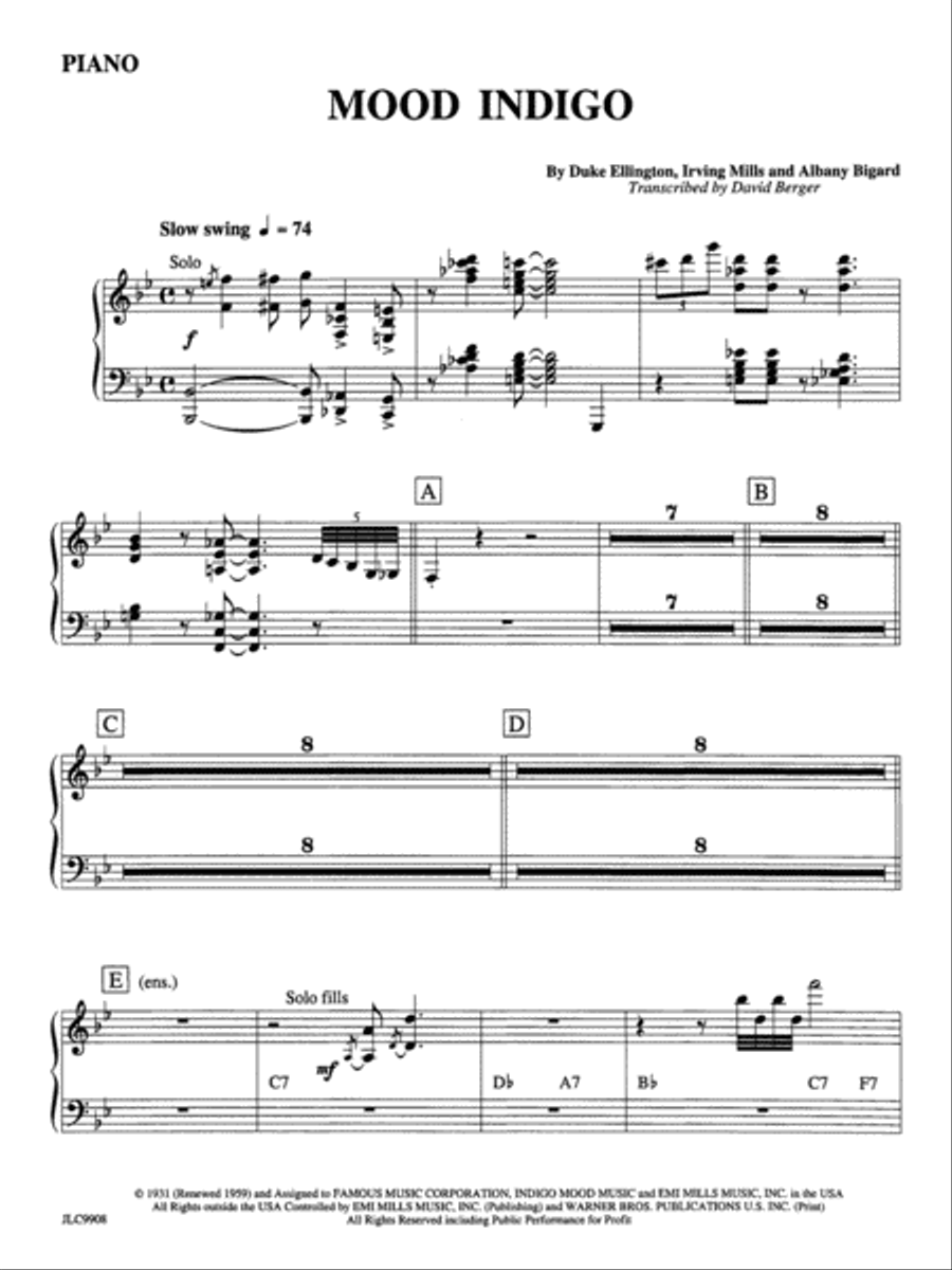 Mood Indigo: Piano Accompaniment Jazz Ensemble scores gallery preview page 1