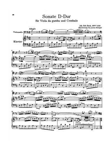 Sonata in D Major for Viola da Gamba, BWV 1028 (Transcribed For Cello and Piano)