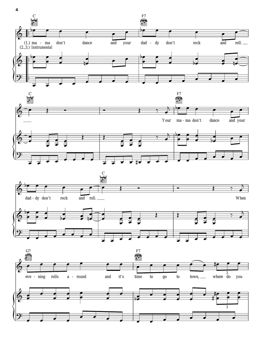 Your Mama Don't Dance Your Mama Don't Dance Piano, Vocal, Guitar scores gallery preview page 4