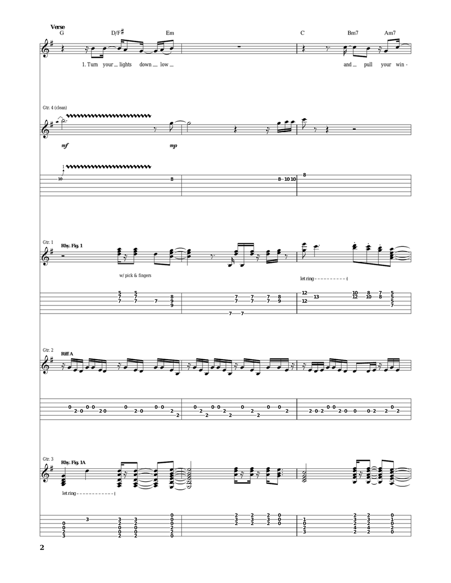 Turn Your Lights Down Low Guitar Tablature scores gallery preview page 2