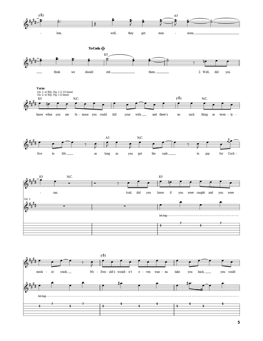 Lifestyles Of The Rich And Famous Guitar Tablature scores gallery preview page 5