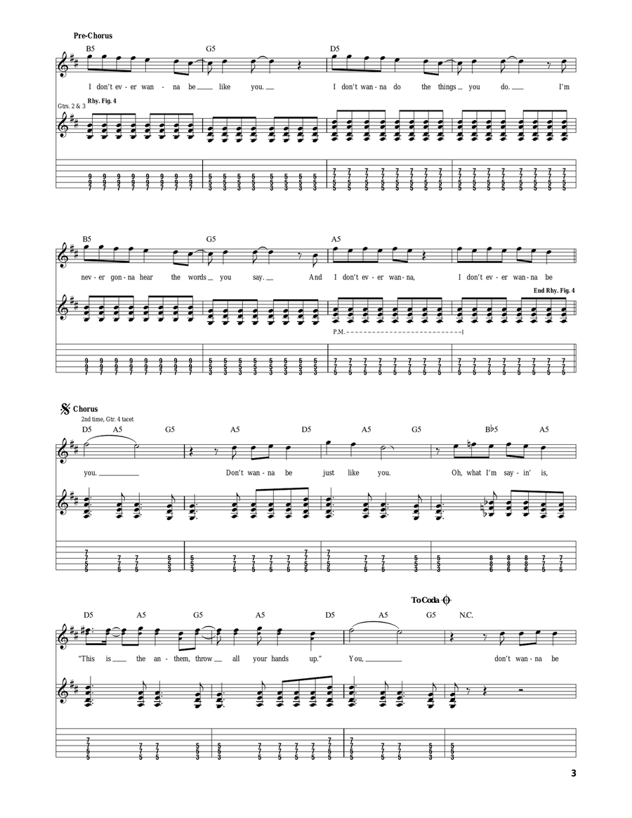 The Anthem The Anthem Guitar Tablature scores gallery preview page 3