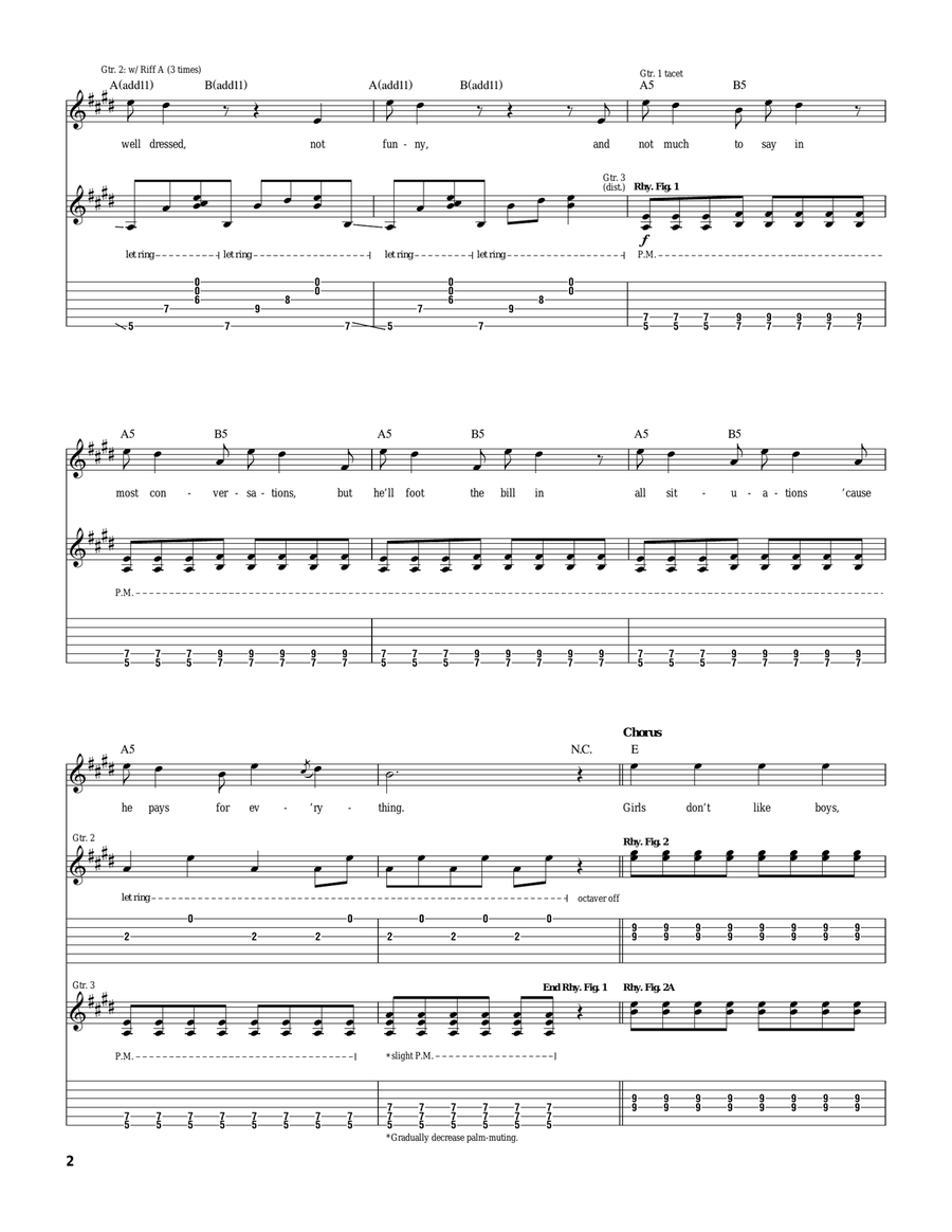 Girls & Boys by Good Charlotte Guitar Tablature - Digital Sheet Music page 2