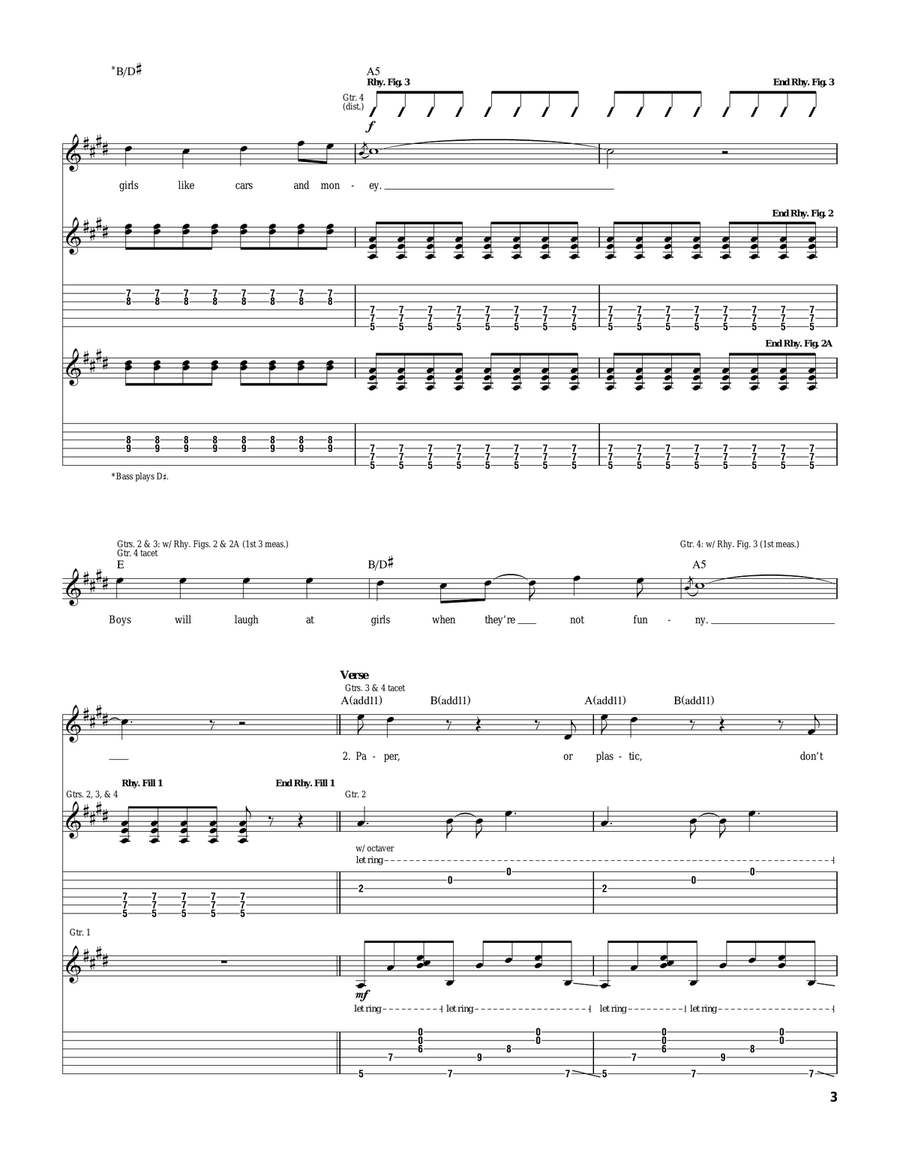 Girls & Boys by Good Charlotte Guitar Tablature - Digital Sheet Music page 3