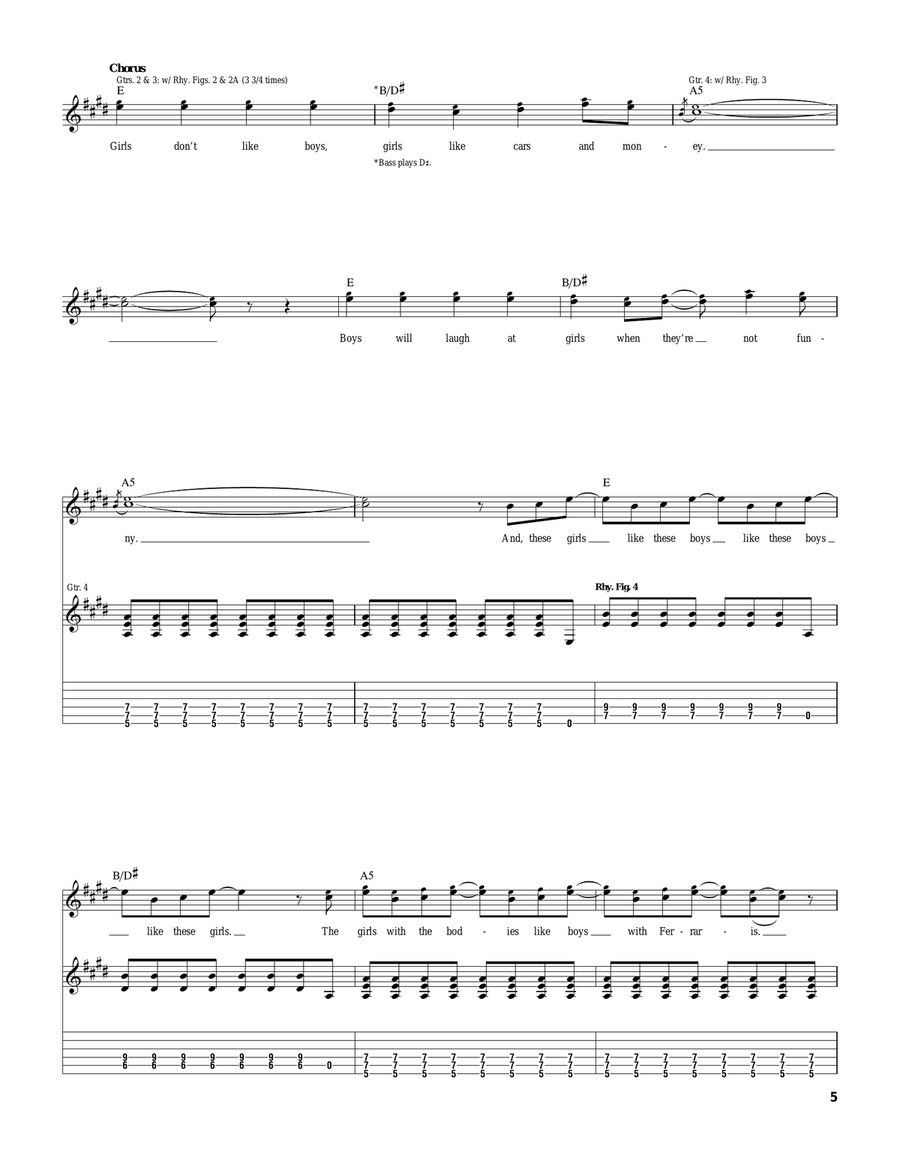 Girls & Boys by Good Charlotte Guitar Tablature - Digital Sheet Music page 5