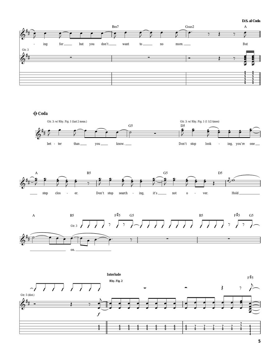 Hold On Hold On Guitar Tablature scores gallery preview page 5