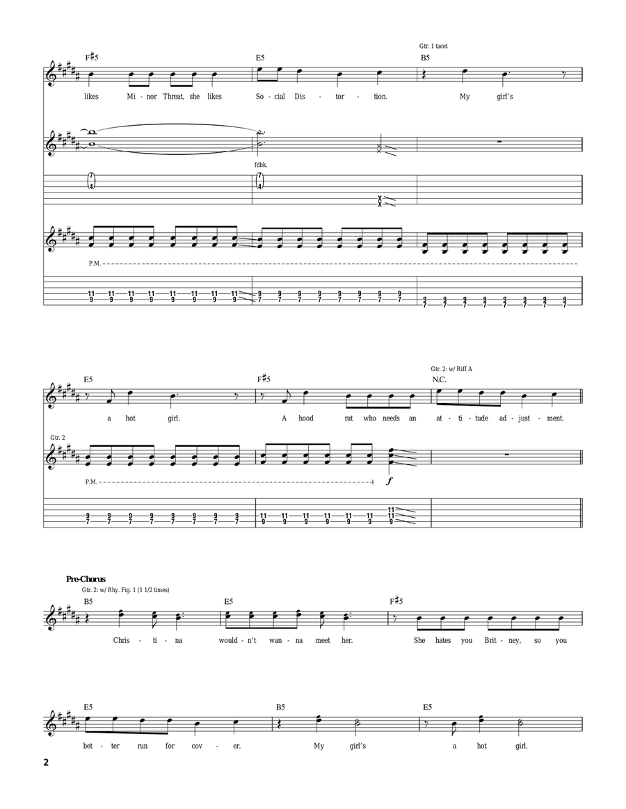 Riot Girl Riot Girl Guitar Tablature scores gallery preview page 2