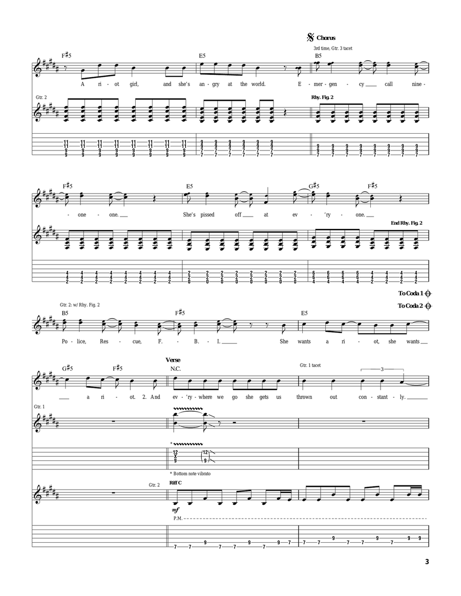 Riot Girl Riot Girl Guitar Tablature scores gallery preview page 3