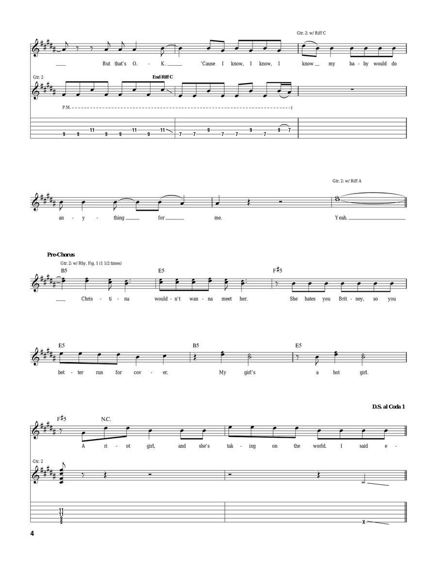 Riot Girl Riot Girl Guitar Tablature scores gallery preview page 4