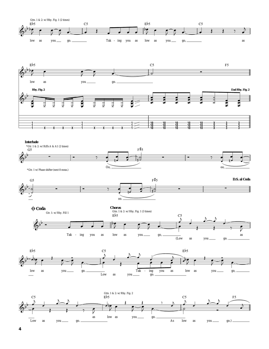 Low Low Guitar Tablature scores gallery preview page 4