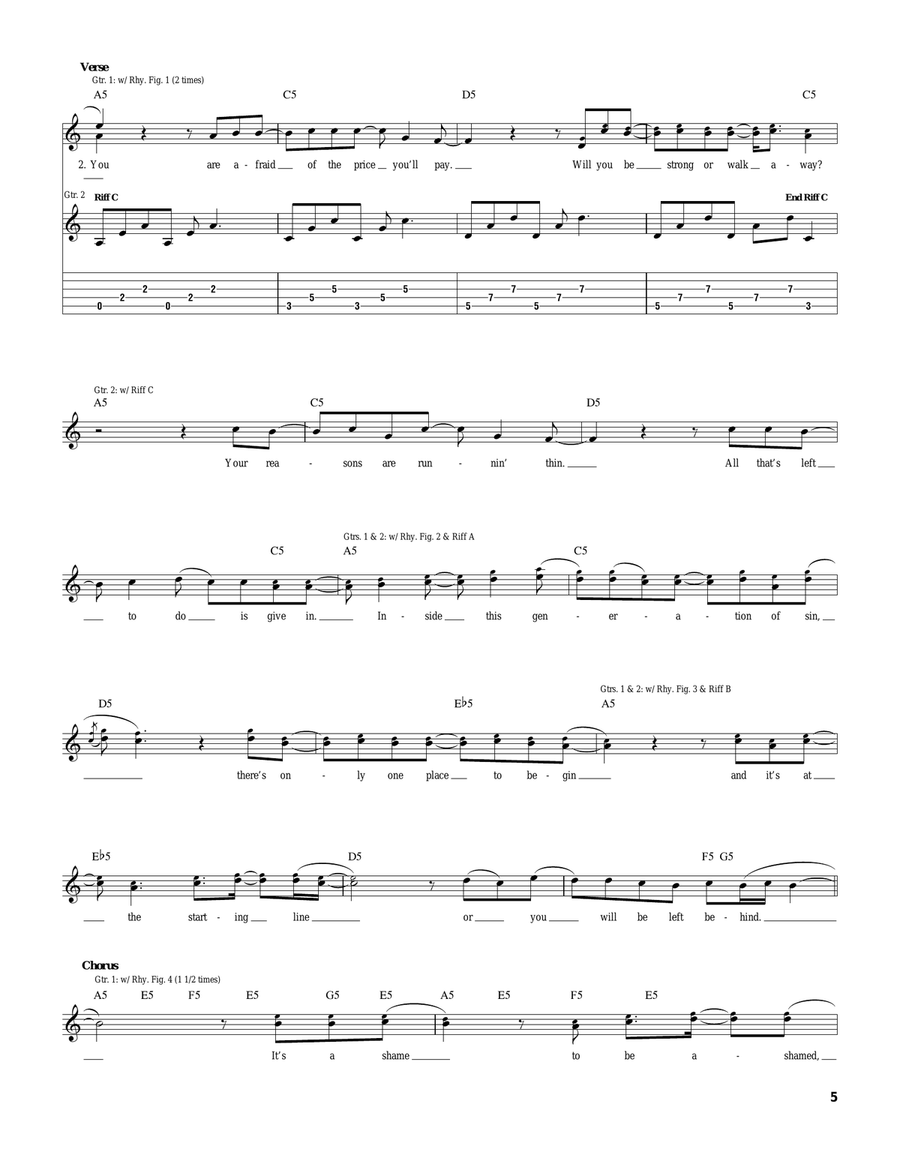 A Shame A Shame Guitar Tablature scores gallery preview page 5