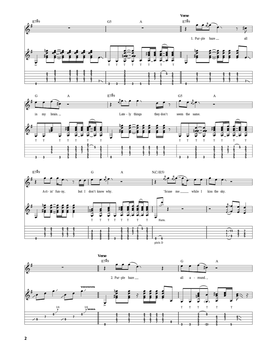 Purple Haze Purple Haze Electric Guitar scores gallery preview page 2