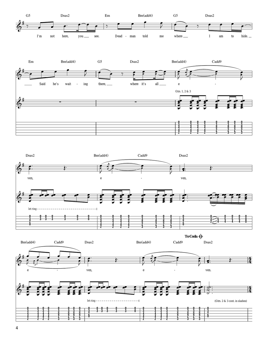 Even Even Guitar Tablature scores gallery preview page 4