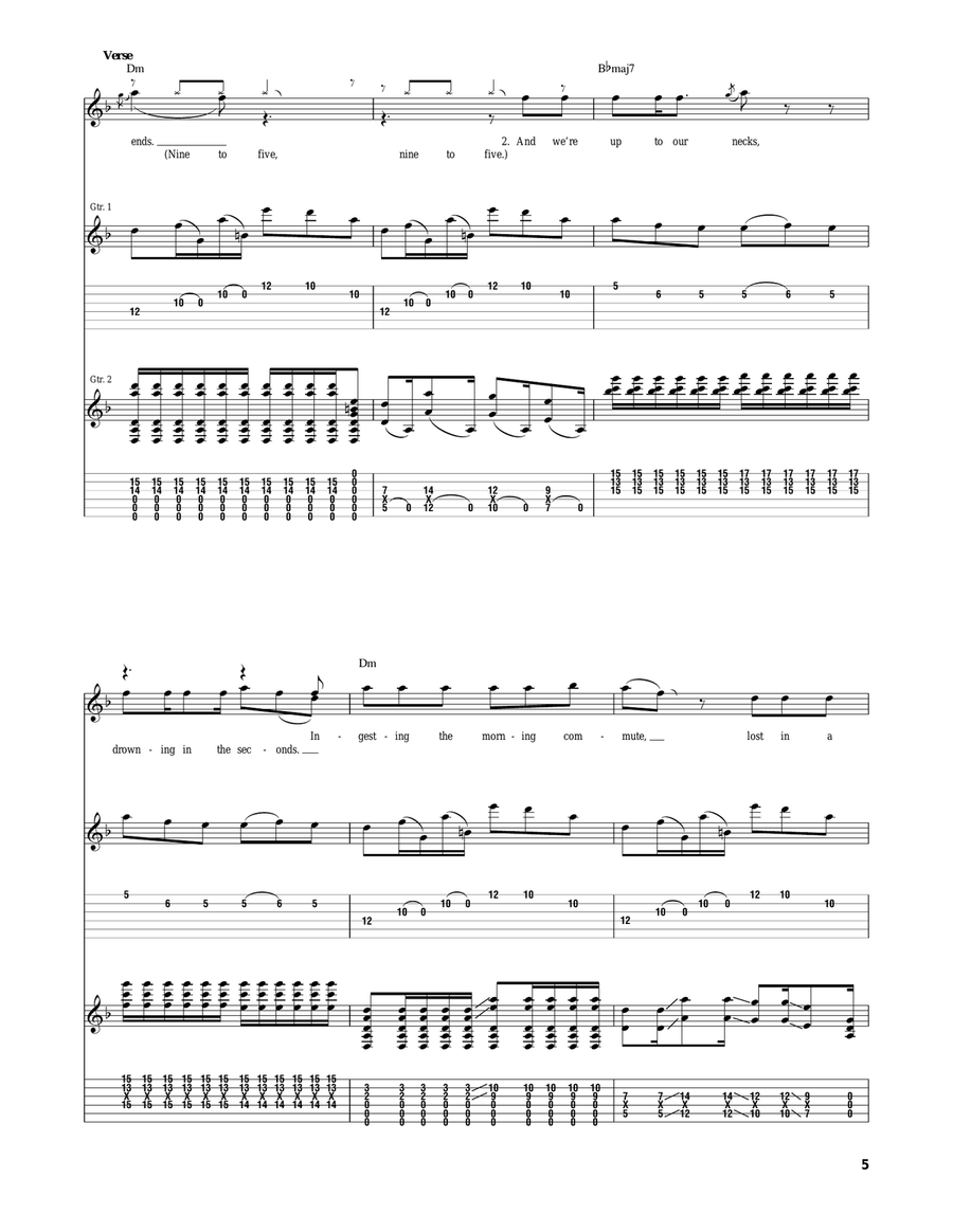 For The Workforce, Drowning Guitar Tablature scores gallery preview page 5