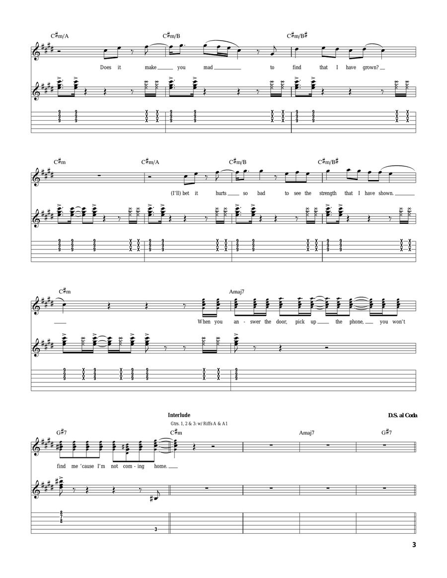 Not Coming Home Not Coming Home Guitar Tablature scores gallery preview page 3