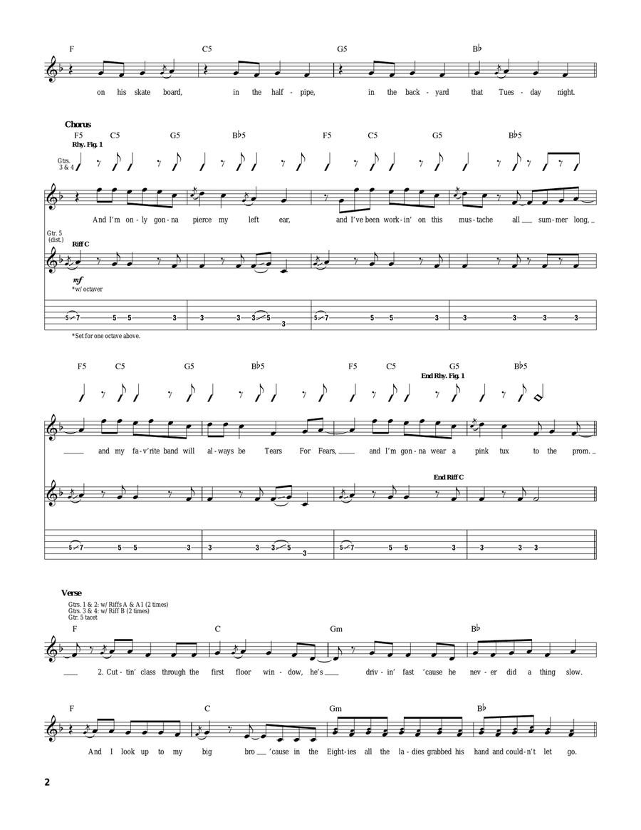 In Love With The 80's (Pink Tux To The Prom) Guitar Tablature scores gallery preview page 2